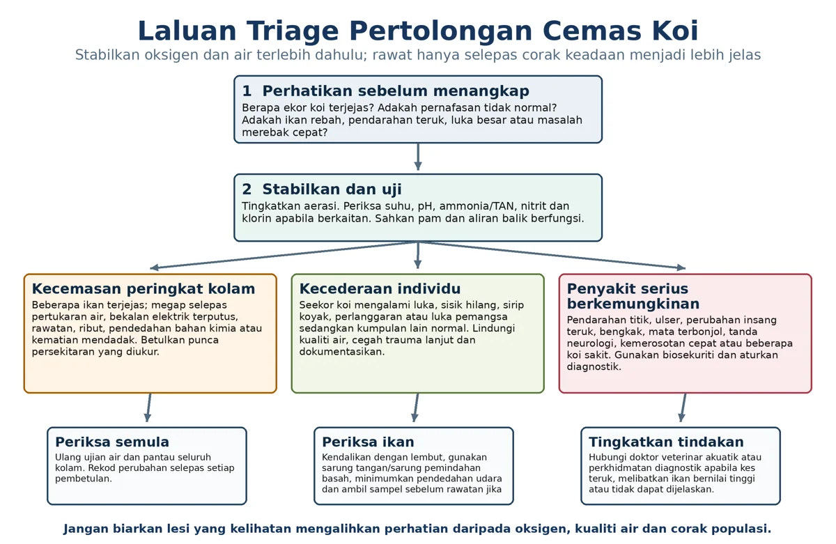 Ilustrasi sumber: Pertolongan Cemas Koi: Apa yang Perlu Dilakukan Apabila Anda Menemui Koi Cedera atau Sakit